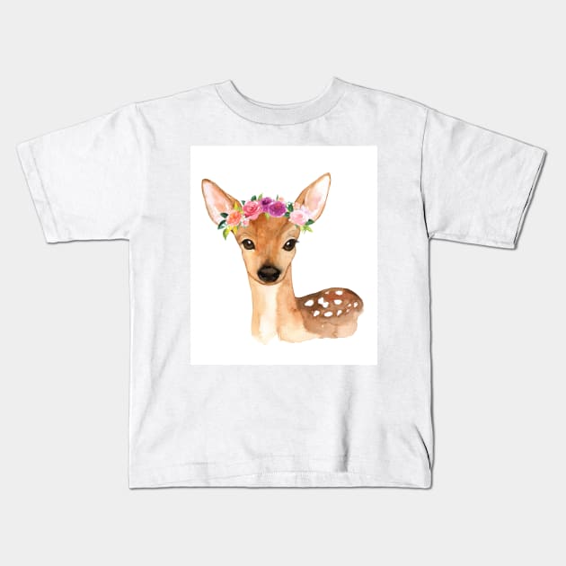 Cute Deer Baby Fawn Nursery Picture Kids T-Shirt by Abstractdiva